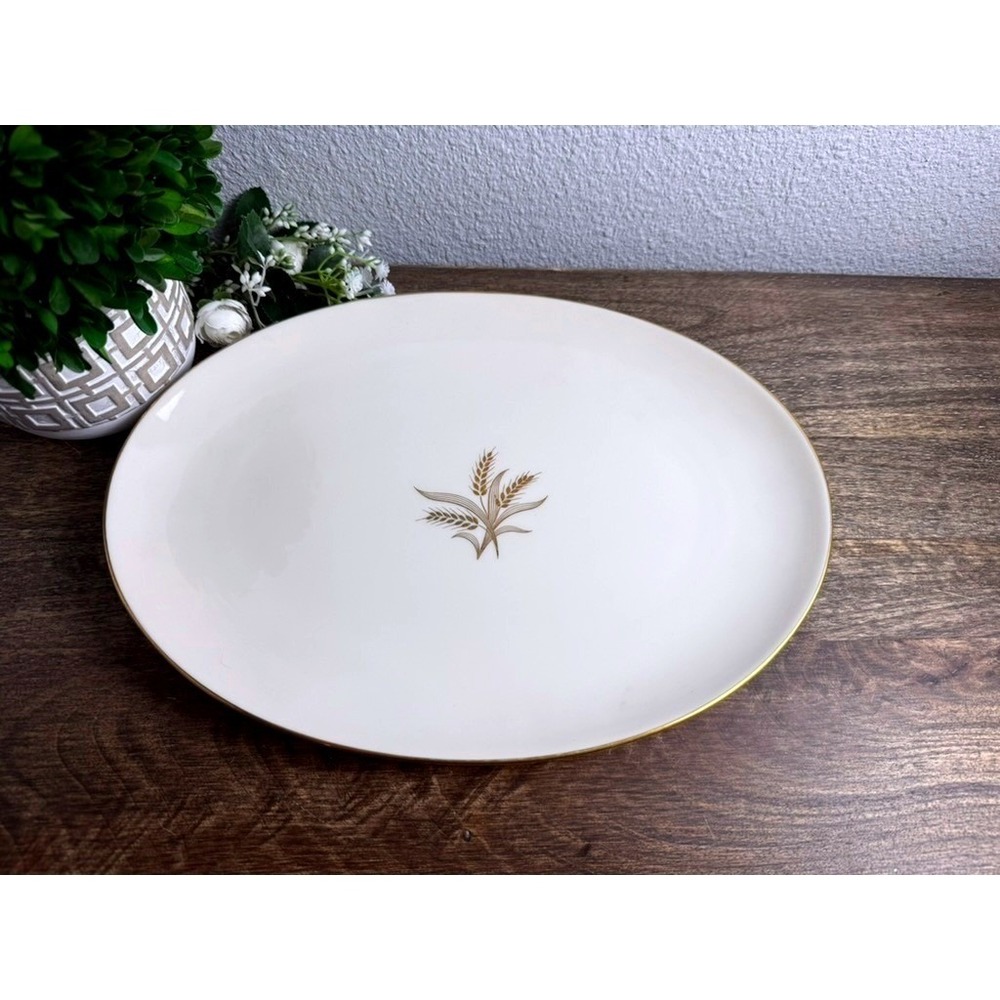 Vintage Lenox Wheat R-442 Oval Serving Platter 13.5 Gold Trim USA Cream China